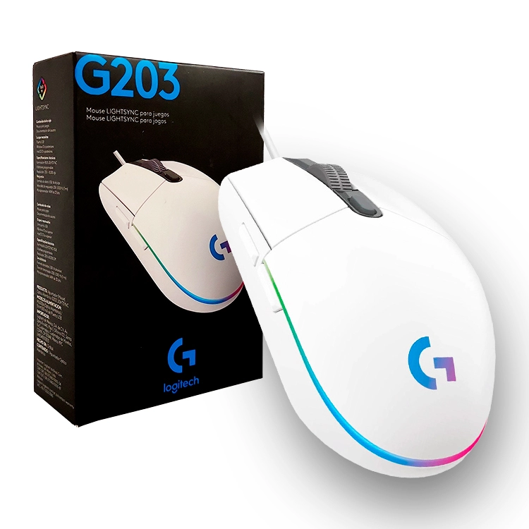 Mouse Logitech Wireless G203 Lightsync con Cable Blanco Art.910-5794
